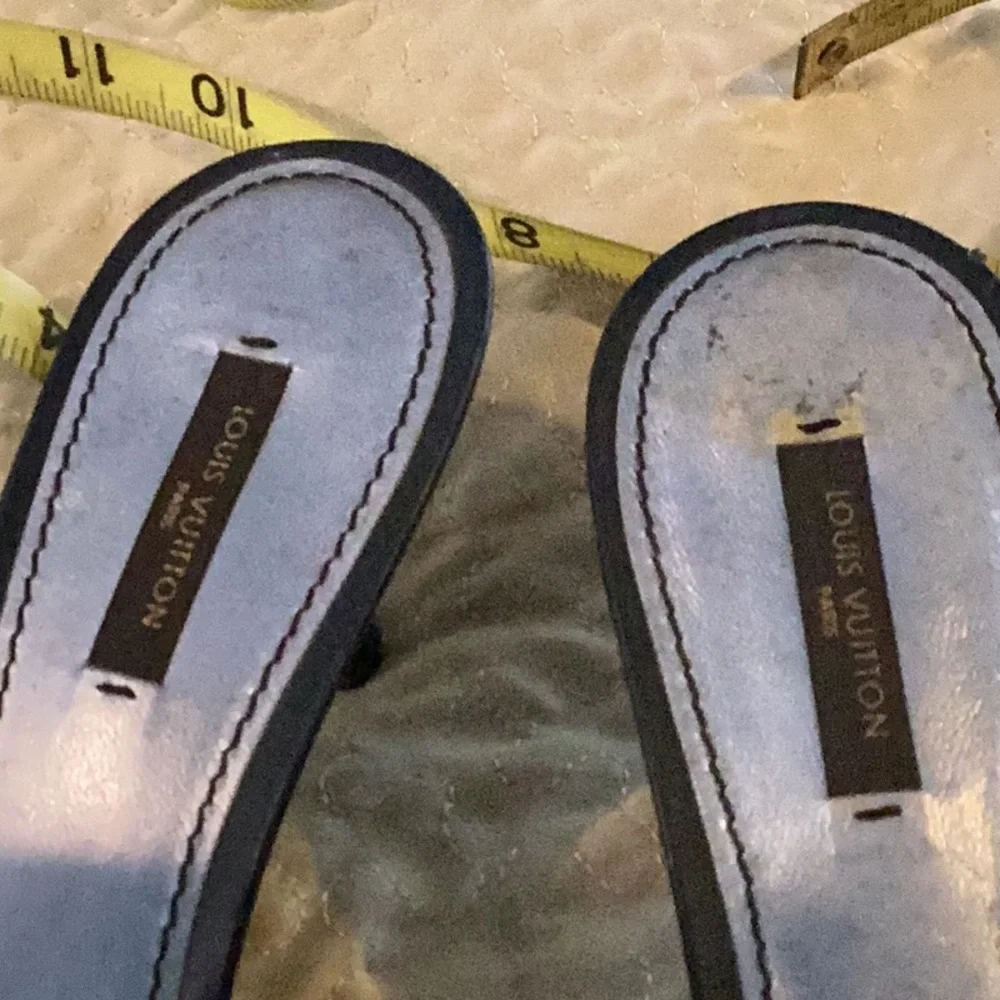 LOUIS VUITTON Black Fabric & Black Patent Mules